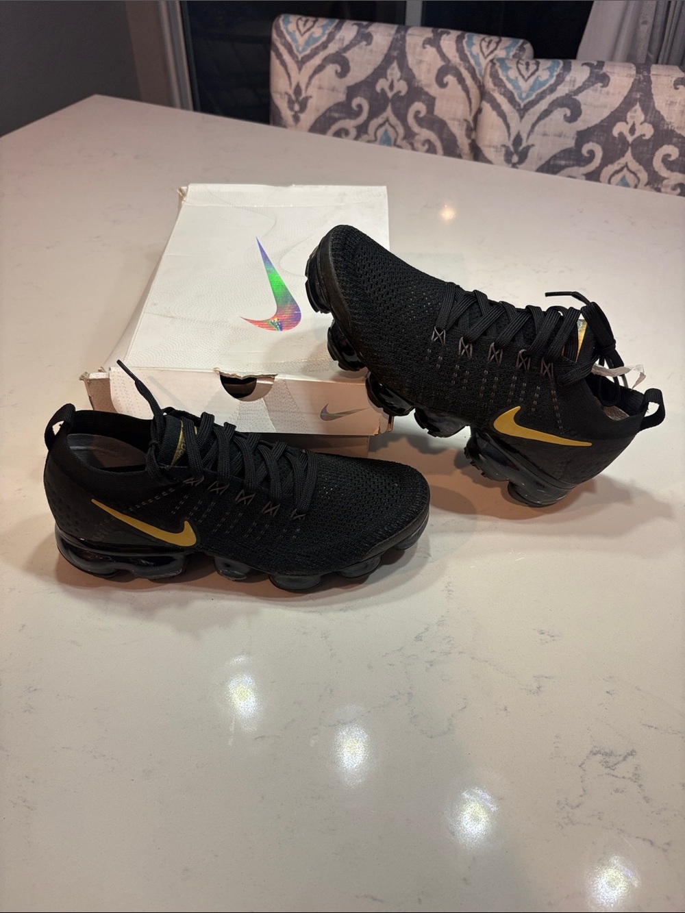 Nike Black and Gold VaporMax Knit Running Shoes